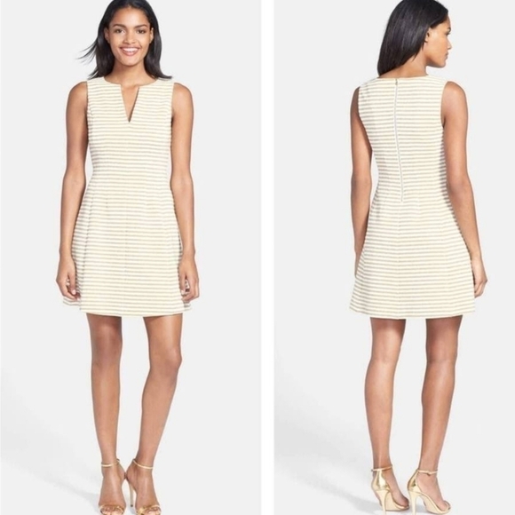 Lilly Pulitzer Brielle Gold Cameo White Ottoman Stripe Fit Flare Dress Size: XS - Picture 10 of 16